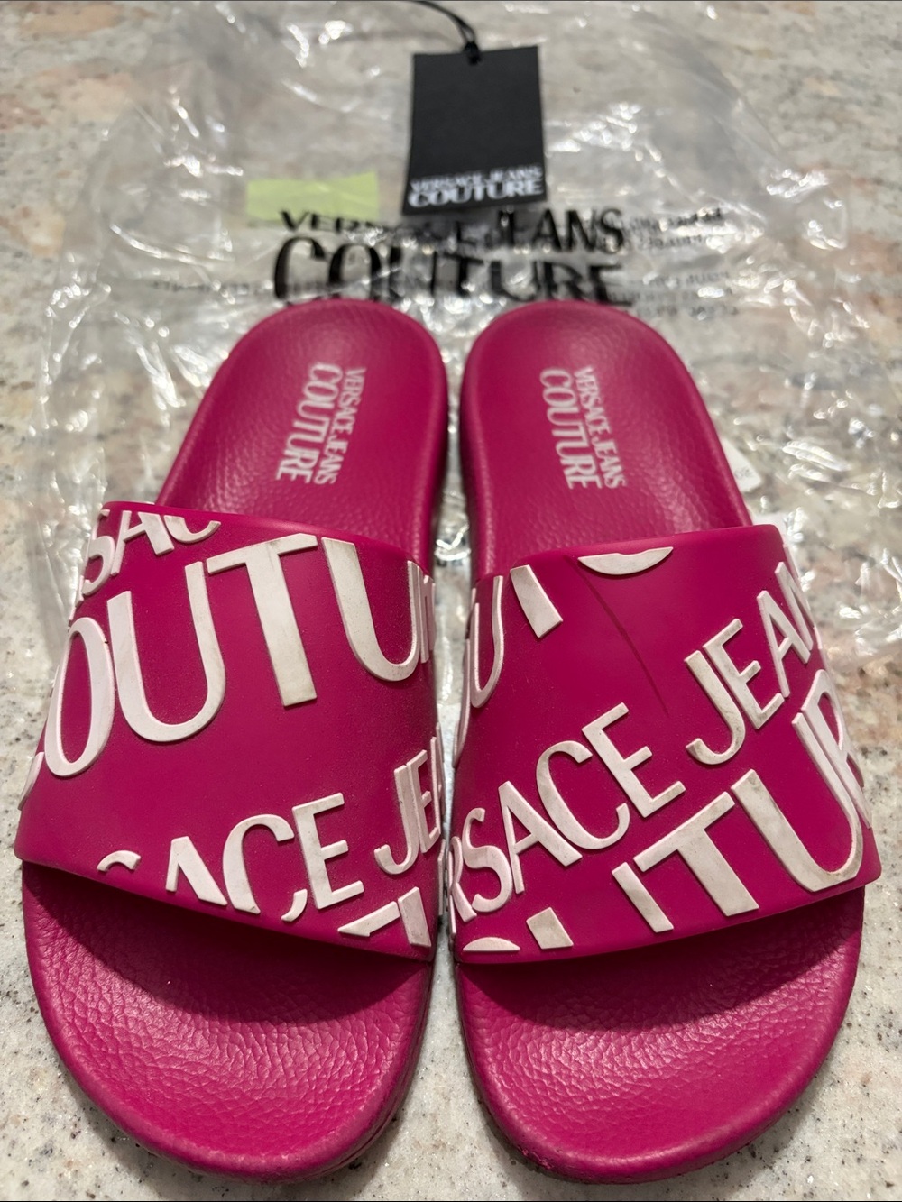 Versace Jeans Collection Women's Hot Pink Logo Slide Sandals